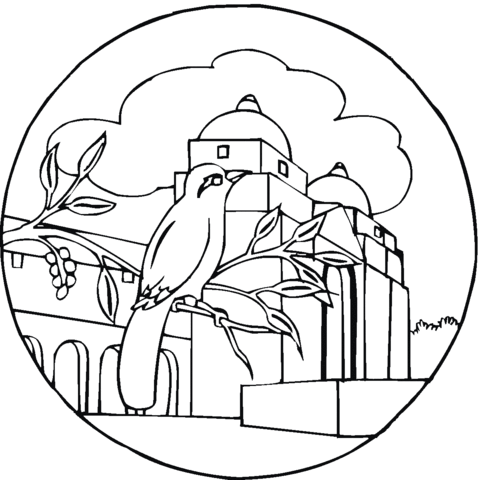 Nightingale On The Tree  Coloring Page